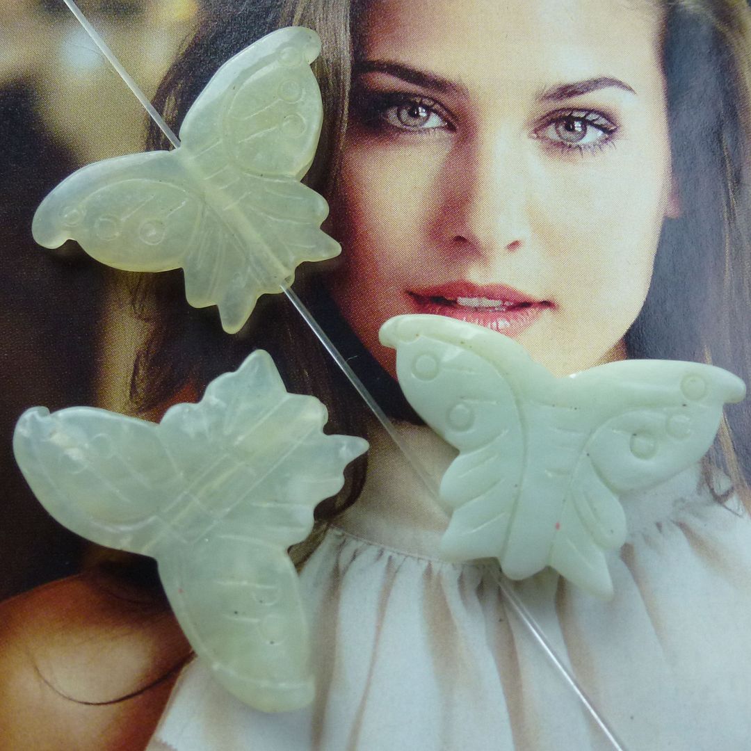 A0063397 3pcs Carved New Jade Butterfly pendant bead  